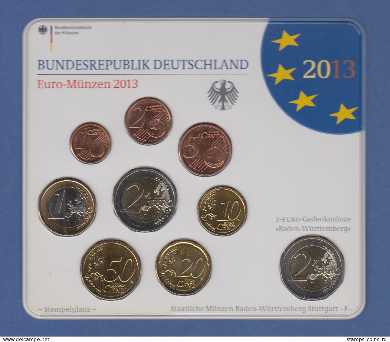 Bundesrepublik EURO-Kursmünzensatz 2013 F Normalausführung Stempelglanz - Ongebruikte Sets & Proefsets