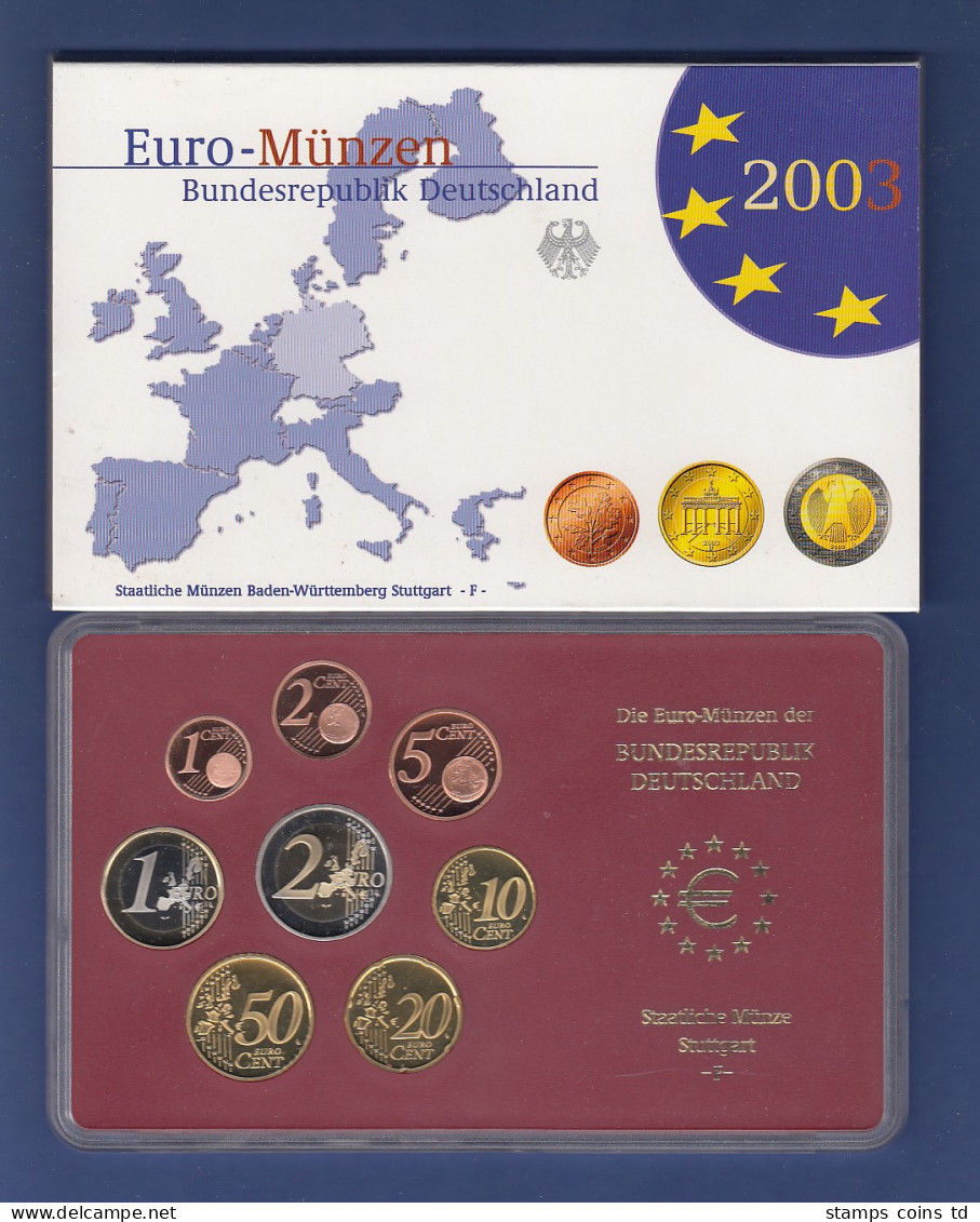 Bundesrepublik EURO-Kursmünzensatz 2003 F Spiegelglanz-Ausführung PP - Mint Sets & Proof Sets