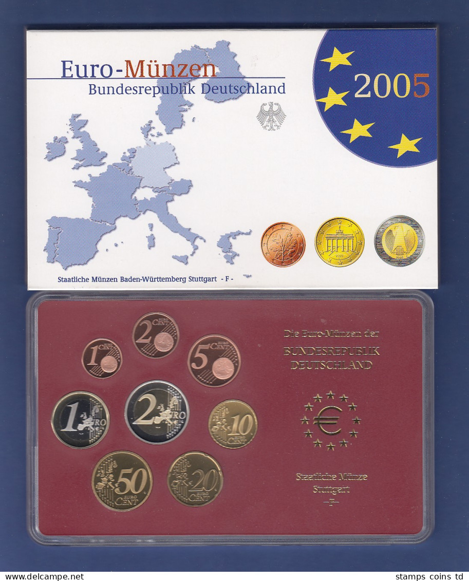Bundesrepublik EURO-Kursmünzensatz 2005 F Spiegelglanz-Ausführung PP - Mint Sets & Proof Sets