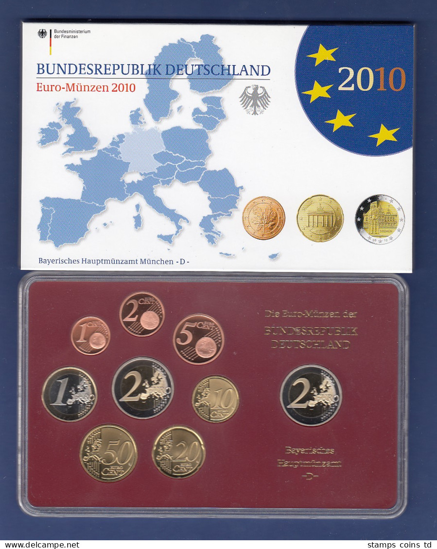 Bundesrepublik EURO-Kursmünzensatz 2010 D Spiegelglanz-Ausführung PP - Ongebruikte Sets & Proefsets