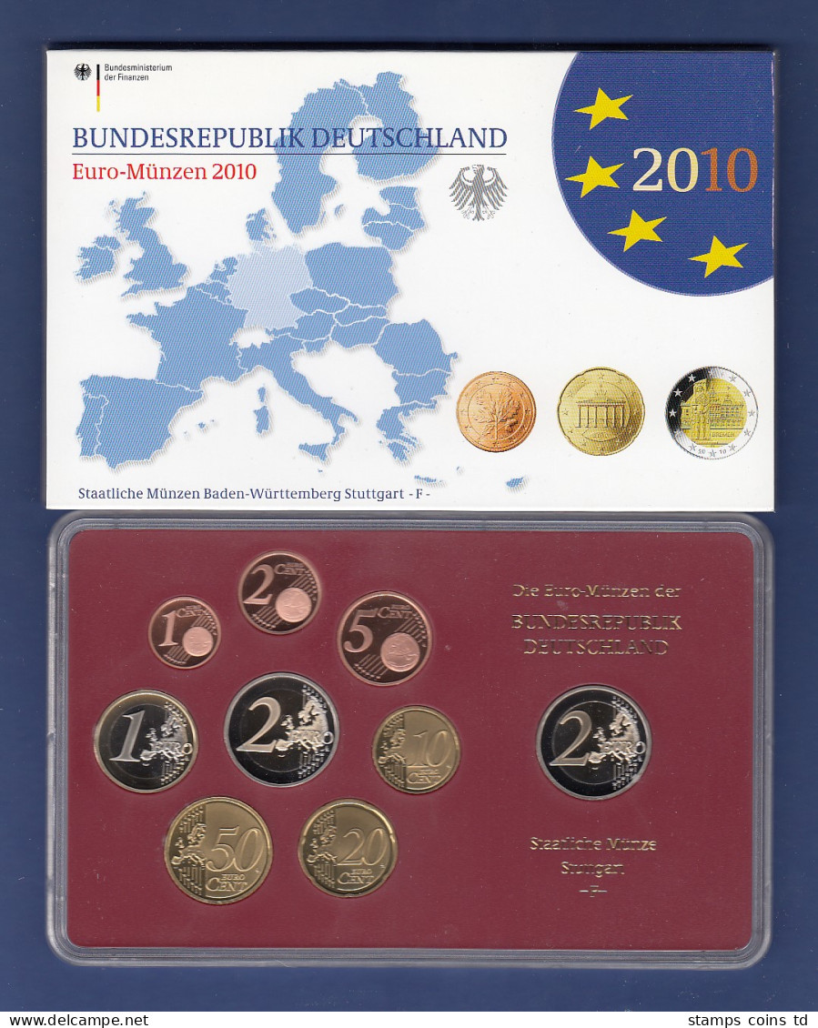Bundesrepublik EURO-Kursmünzensatz 2010 F Spiegelglanz-Ausführung PP - Mint Sets & Proof Sets