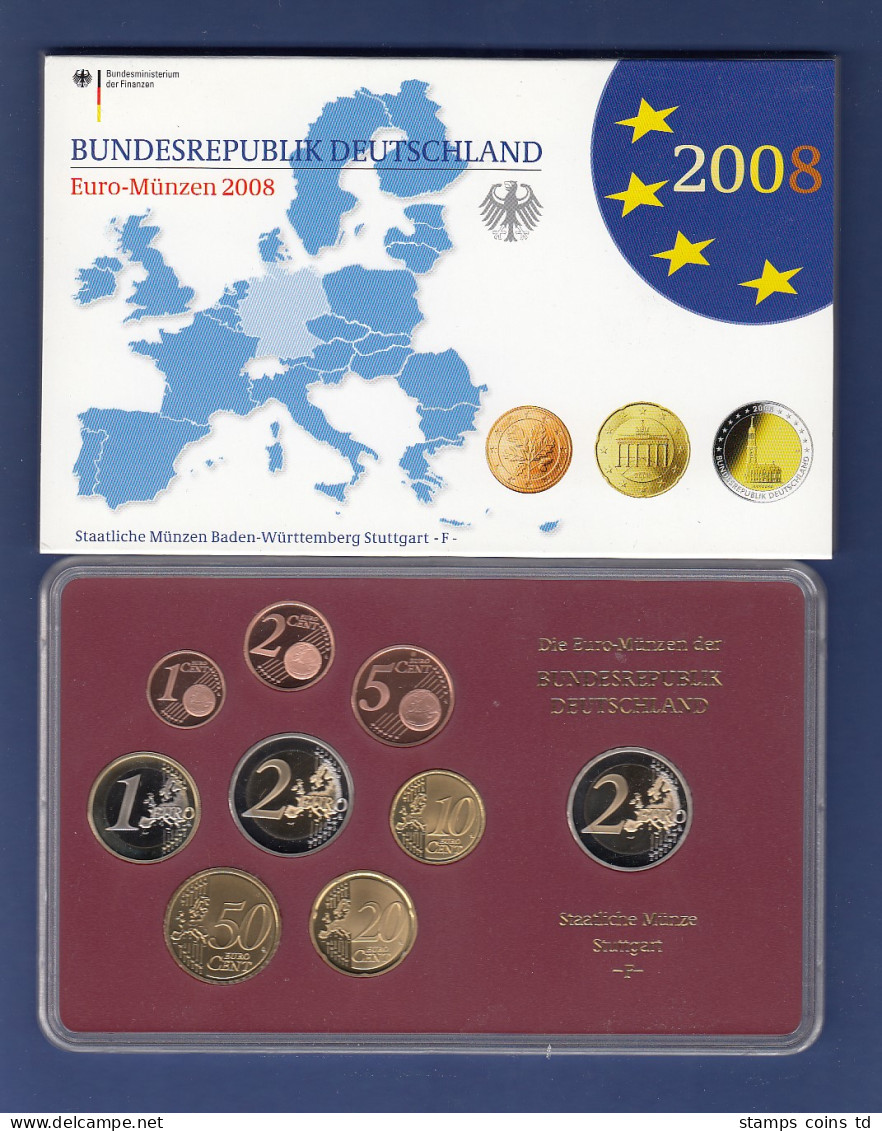Bundesrepublik EURO-Kursmünzensatz 2008 F Spiegelglanz-Ausführung PP - Ongebruikte Sets & Proefsets