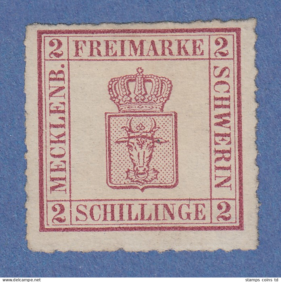 Mecklenburg-Schwerin 2 S Dunkelmagenta Mi.-Nr. 6a Ungebraucht * - Mecklenburg-Schwerin