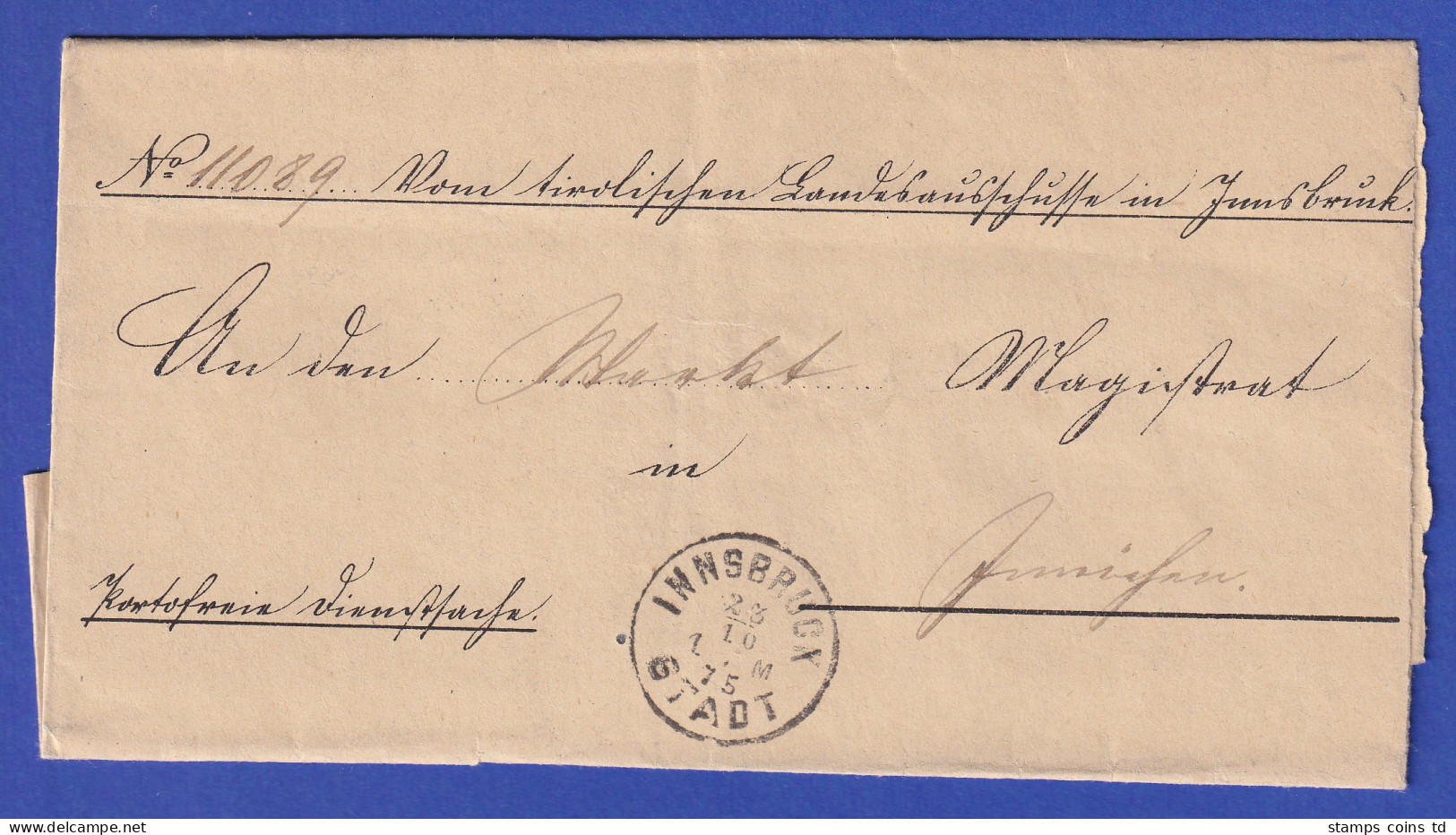 Österreich Dienstbrief Mit Rundstempel INNSBRUCK STADT Von 1875 - ...-1850 Vorphilatelie