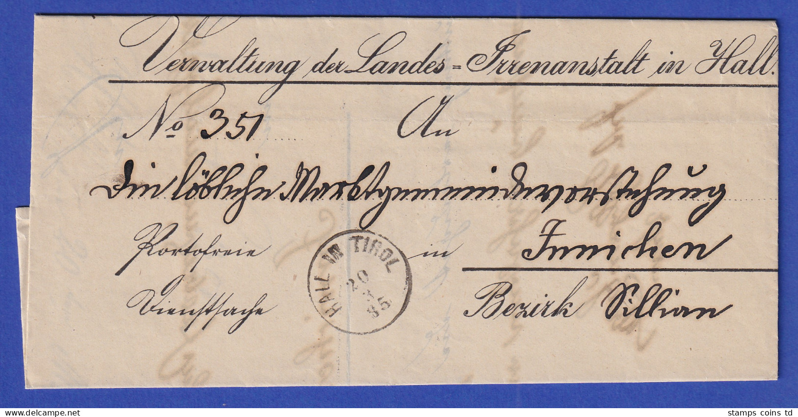 Österreich Dienstbrief Mit Rundstempel HALL IN TIROL Von 1885 - ...-1850 Préphilatélie