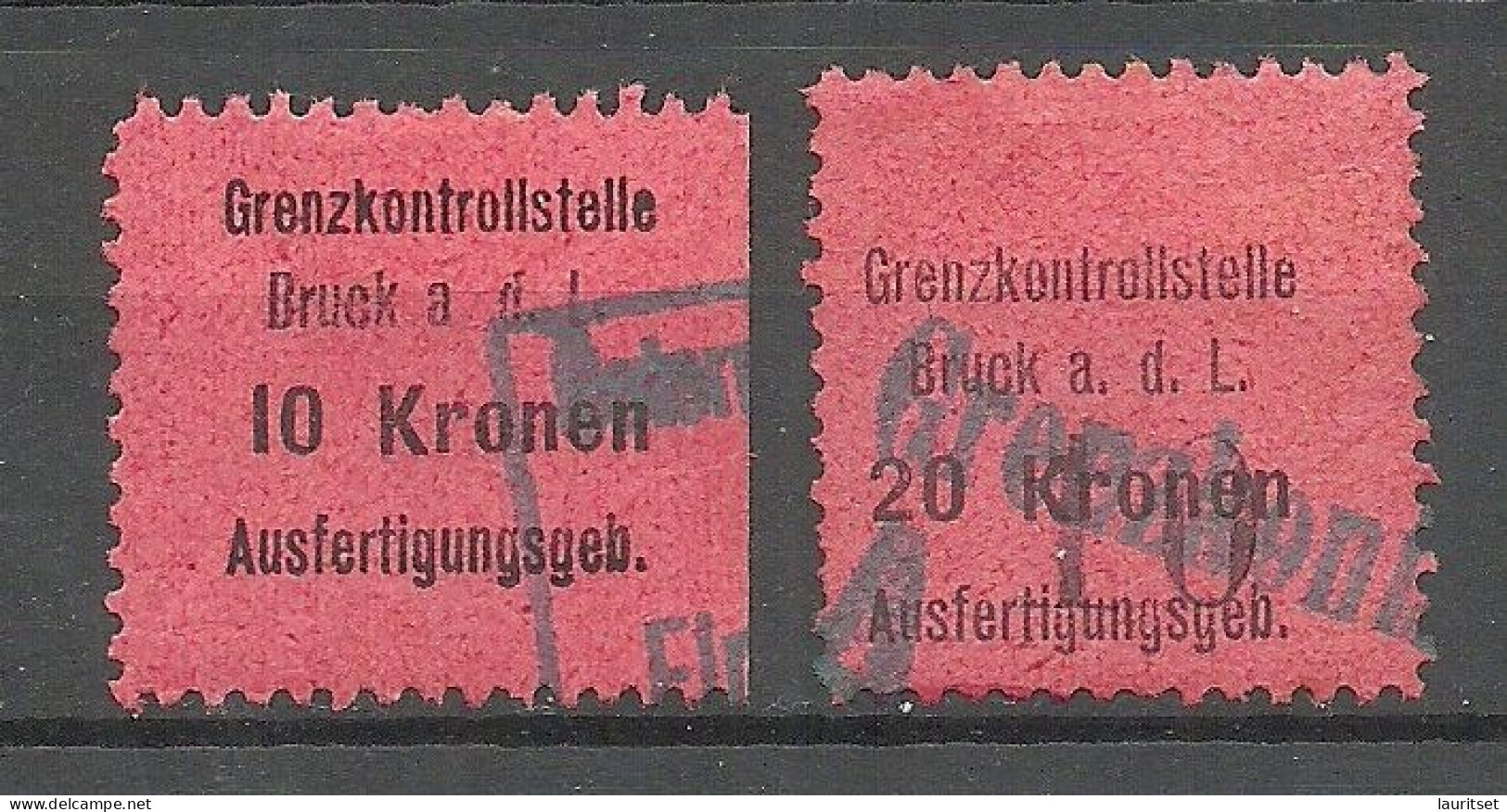 ÖSTERREICH Austria Grenzkontrollstelle Bruck A. D. Leita Ausfertigungsgebühr 10 & 20 Kr. Steuer Tax - Revenue Stamps