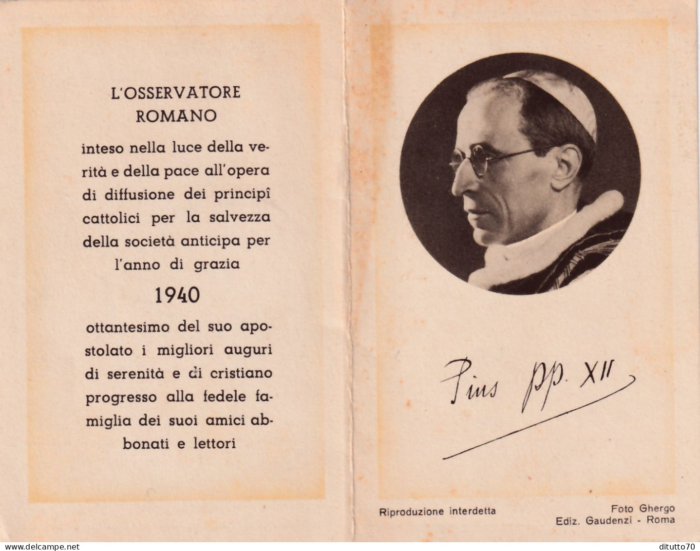 Calendarietto - L'osservatore Romano - Pis Pp XII - Anno 1940 - Formato Piccolo : 1921-40