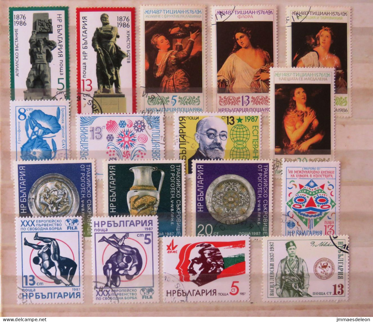 Bulgaria 1986 - 1987 Flowers Paintings Women Wrestling Soldier Monument Tableware - Used Stamps