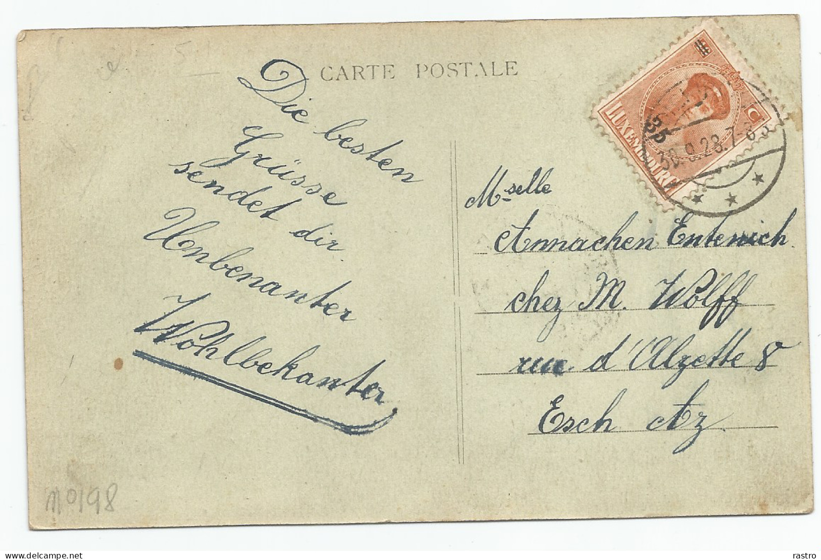 N° 198 (Charlotte De Face ,  35c / 40c Orange) Sur Carte-vue , De Diekirch Vers Esch/Alzette  (1928) - 1921-27 Charlotte Front Side