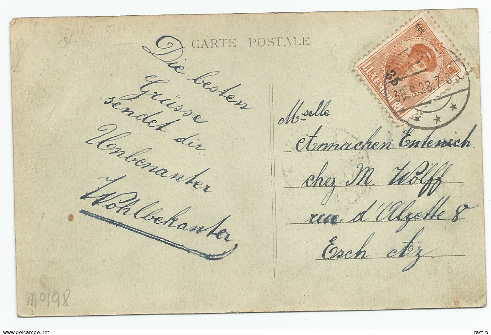 N° 198 (Charlotte De Face ,  35c / 40c Orange) Sur Carte-vue , De Diekirch Vers Esch/Alzette  (1928) - 1921-27 Charlotte De Face