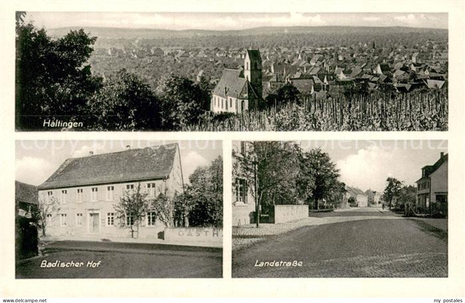 73769892 Haltingen Panorama Mit Kirche Gasthaus Badischer Hof Landstrasse Haltin - Weil Am Rhein