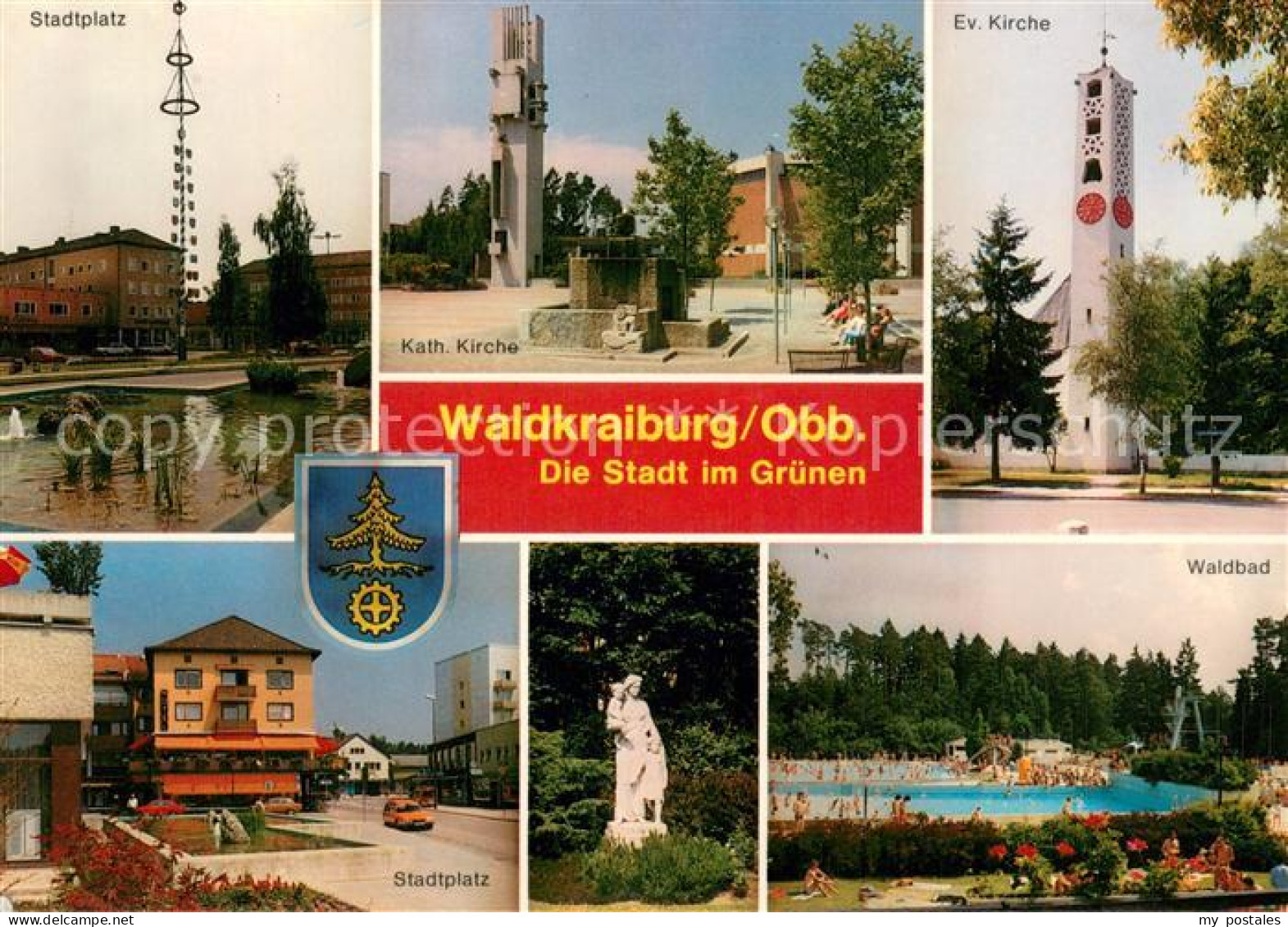 73737101 Waldkraiburg Stadtplatz Kath Kirche Ev Kirche Statue Waldbad Waldkraibu - Waldkraiburg