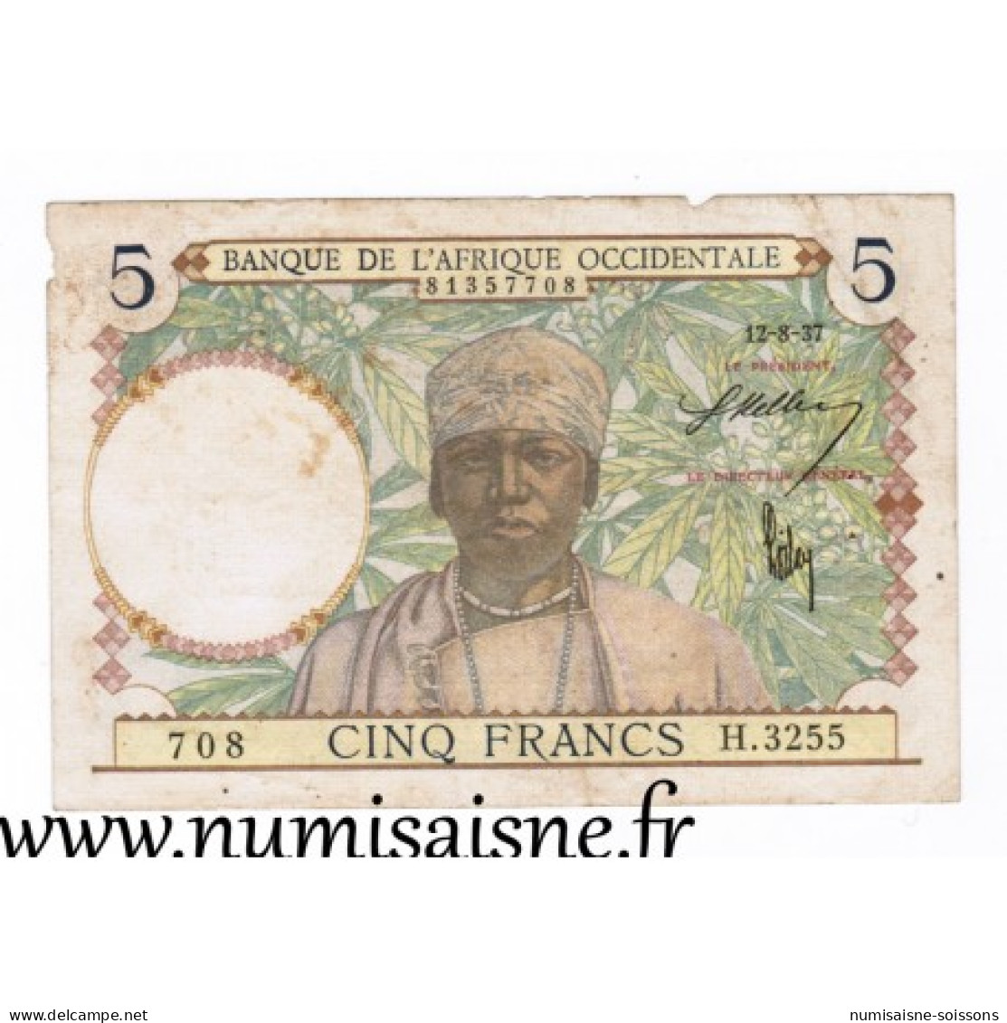 AFRIQUE OCCIDENTALE FRANCAISE - PICK 21 - 5 FRANCS - 12/08/1937 - TB - Other - Africa