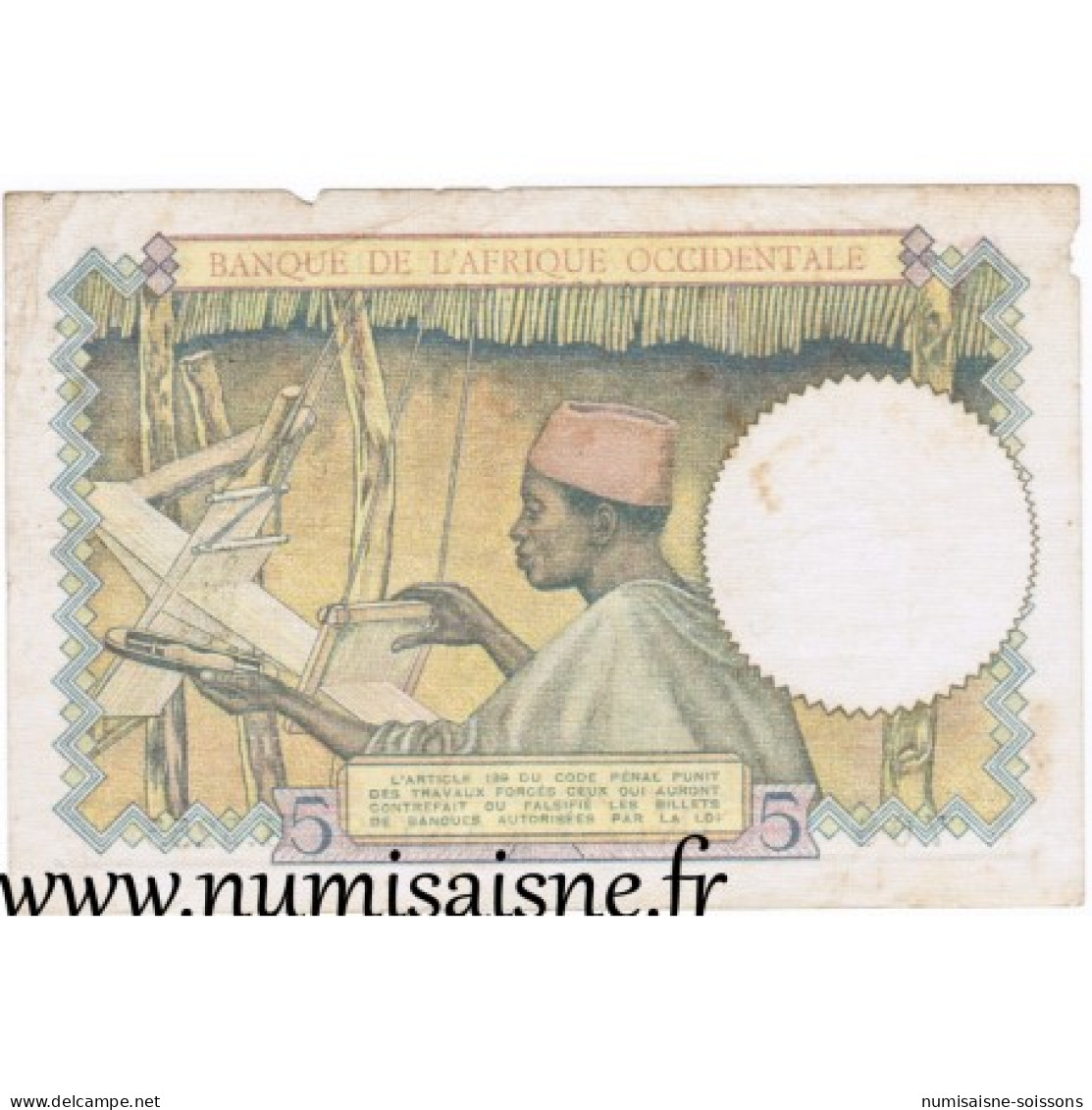 AFRIQUE OCCIDENTALE FRANCAISE - PICK 21 - 5 FRANCS - 12/08/1937 - TB - Other - Africa