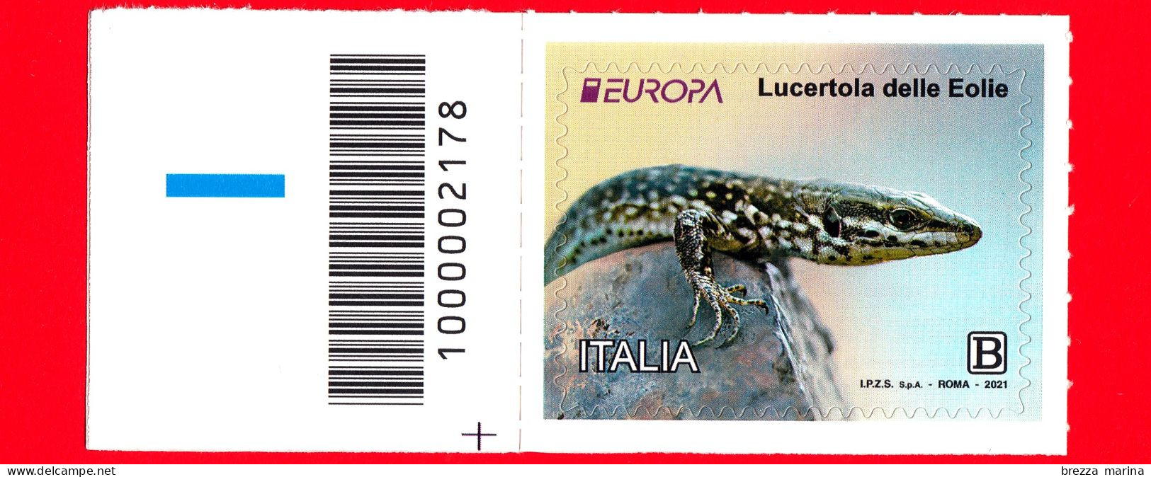 Nuovo - MNH - ITALIA - 2021 - Europa - Lucertola Delle Eolie - Fauna A Rischio Estinzione - B - Barre 2178 - Bar Codes