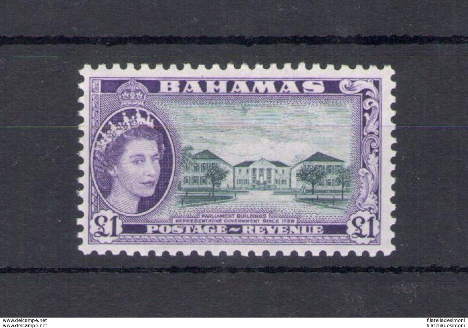 1954 BAHAMAS, Regina Elisabetta, 1 £ Slate Black And Violet, Stanley Gibbons N. 216 - MNH** - Autres & Non Classés