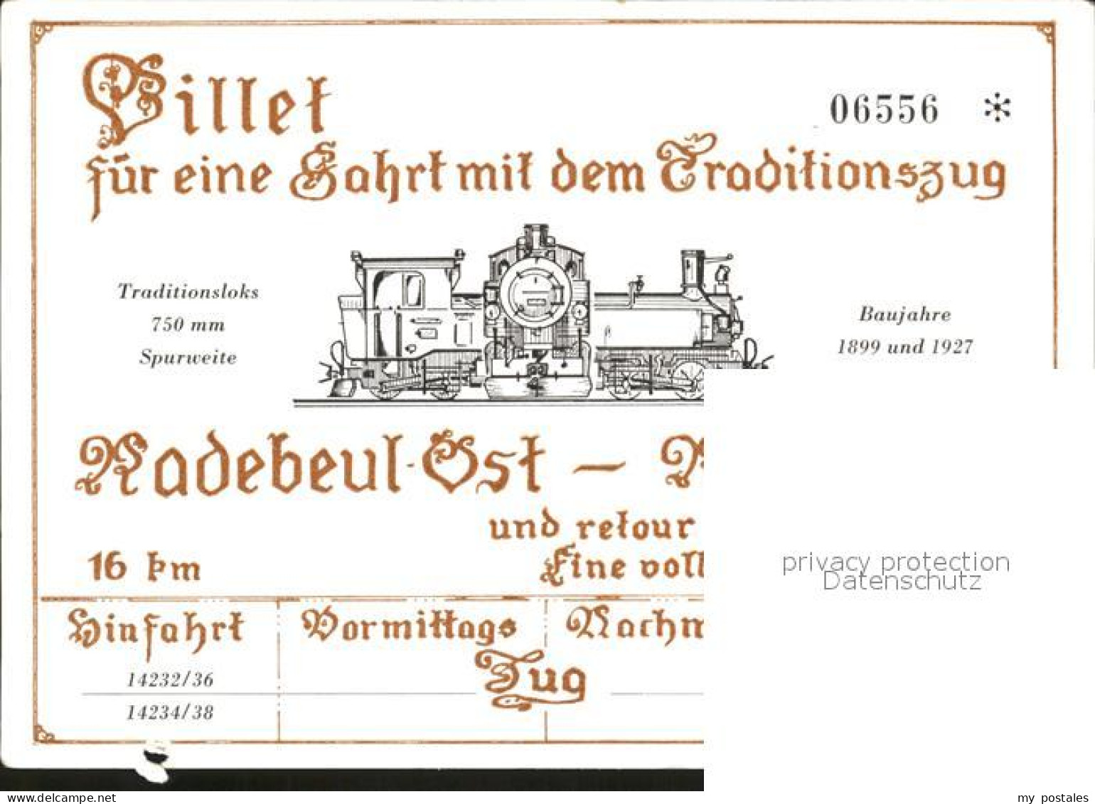 72358334 Radebeul Billet Fuer Eine Fahrt Mit Dem Traditionszug Radebeul Ost Nach - Radebeul