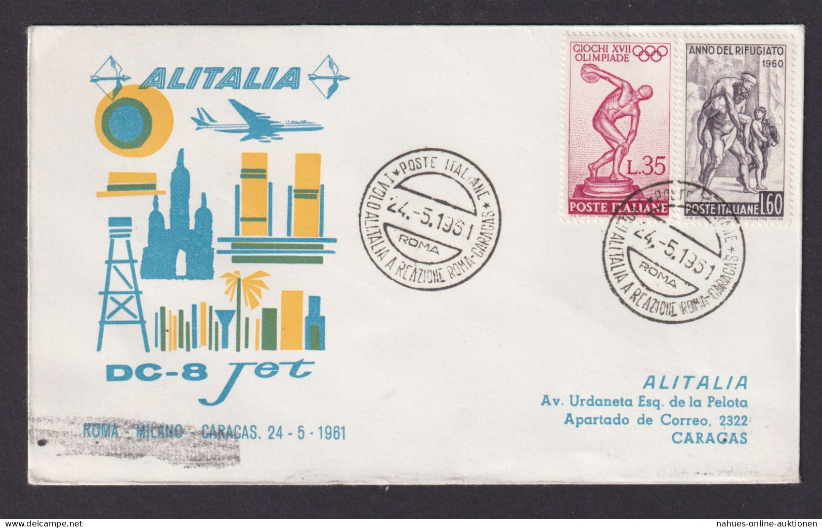 Flugpost Brief Air Mail Italien Alitalia DC 8 Jet Rom Mailand Caracas Venezuela - Used
