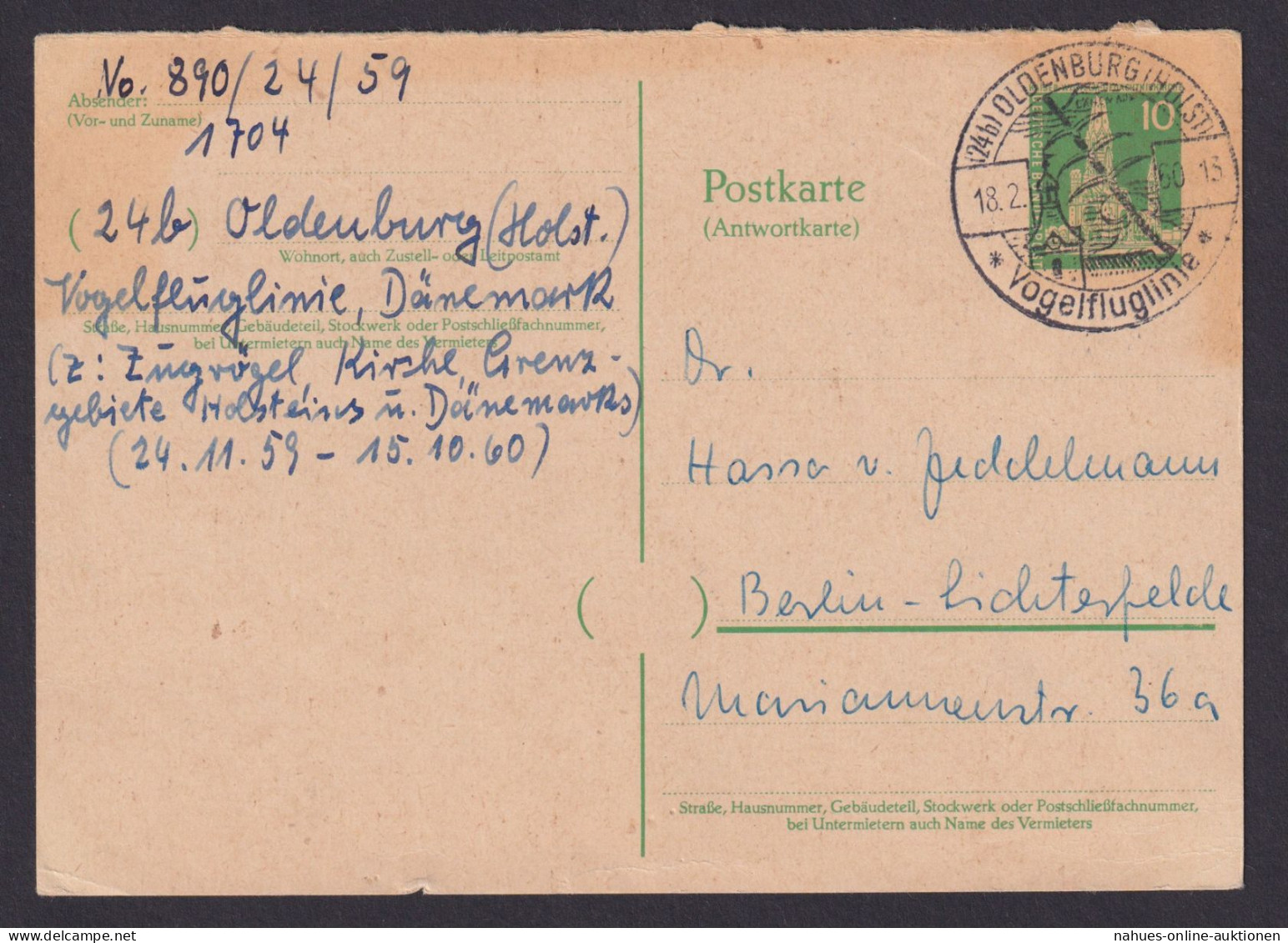 Briefmarken Berlin Ganzsache P 39 A Bauten II SST Oldenburg Kat.-Wert 65,00 € - Postcards - Used
