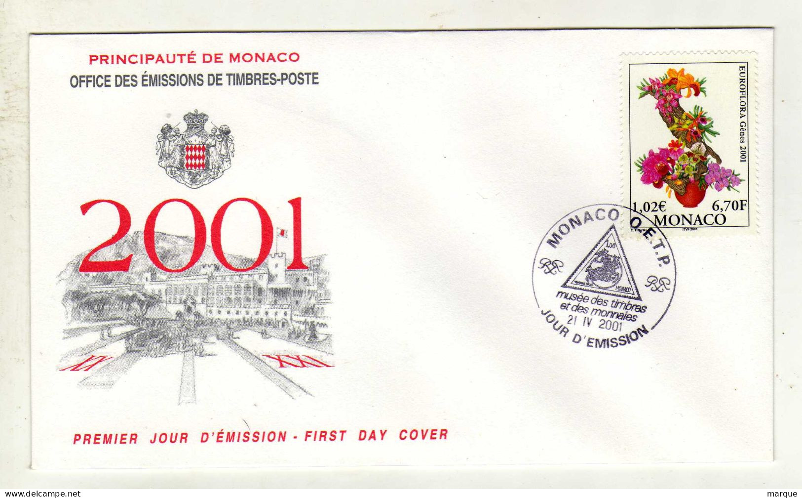 Enveloppe 1er Jour MONACO Oblitération MONACO O.E.T.P. 21/04/2001 - FDC