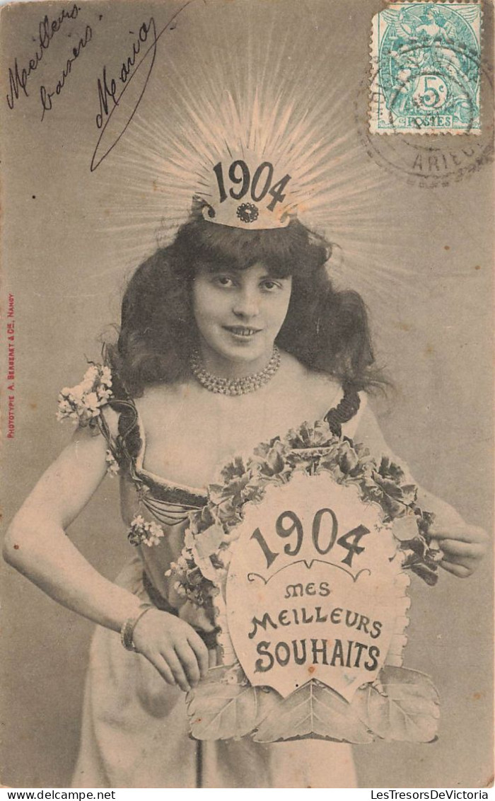 FANTAISIES - 1904 - Mes Meilleurs Souhaits - Une Femme Seule - Carte Postale Ancienne - Otros & Sin Clasificación