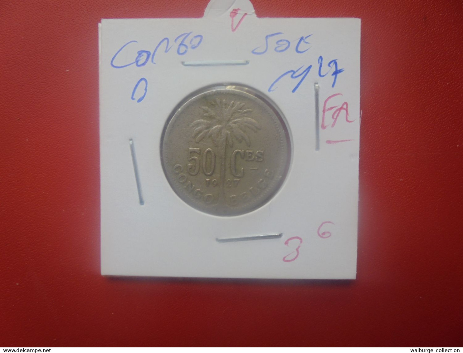 CONGO BELGE 50 Centimes 1927 FR (A.7) - 1910-1934: Alberto I