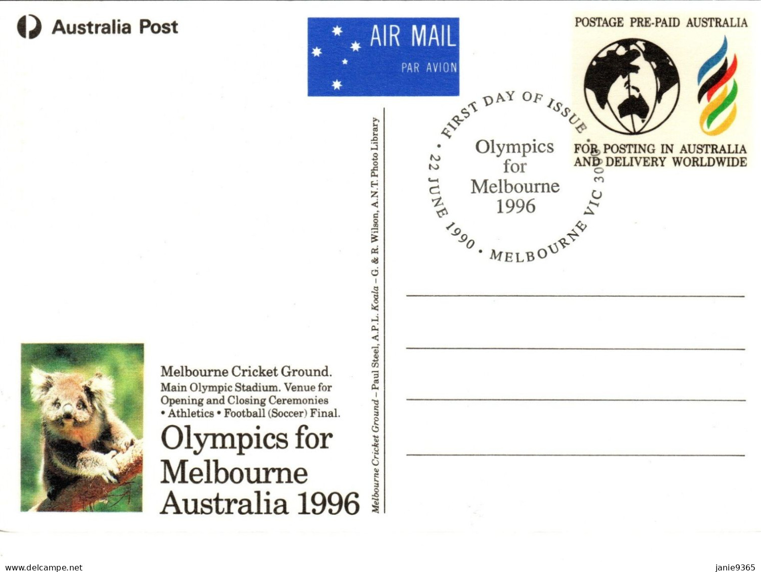 Australia 1996 Olympics For Melbourne Postal Card - Used Stamps