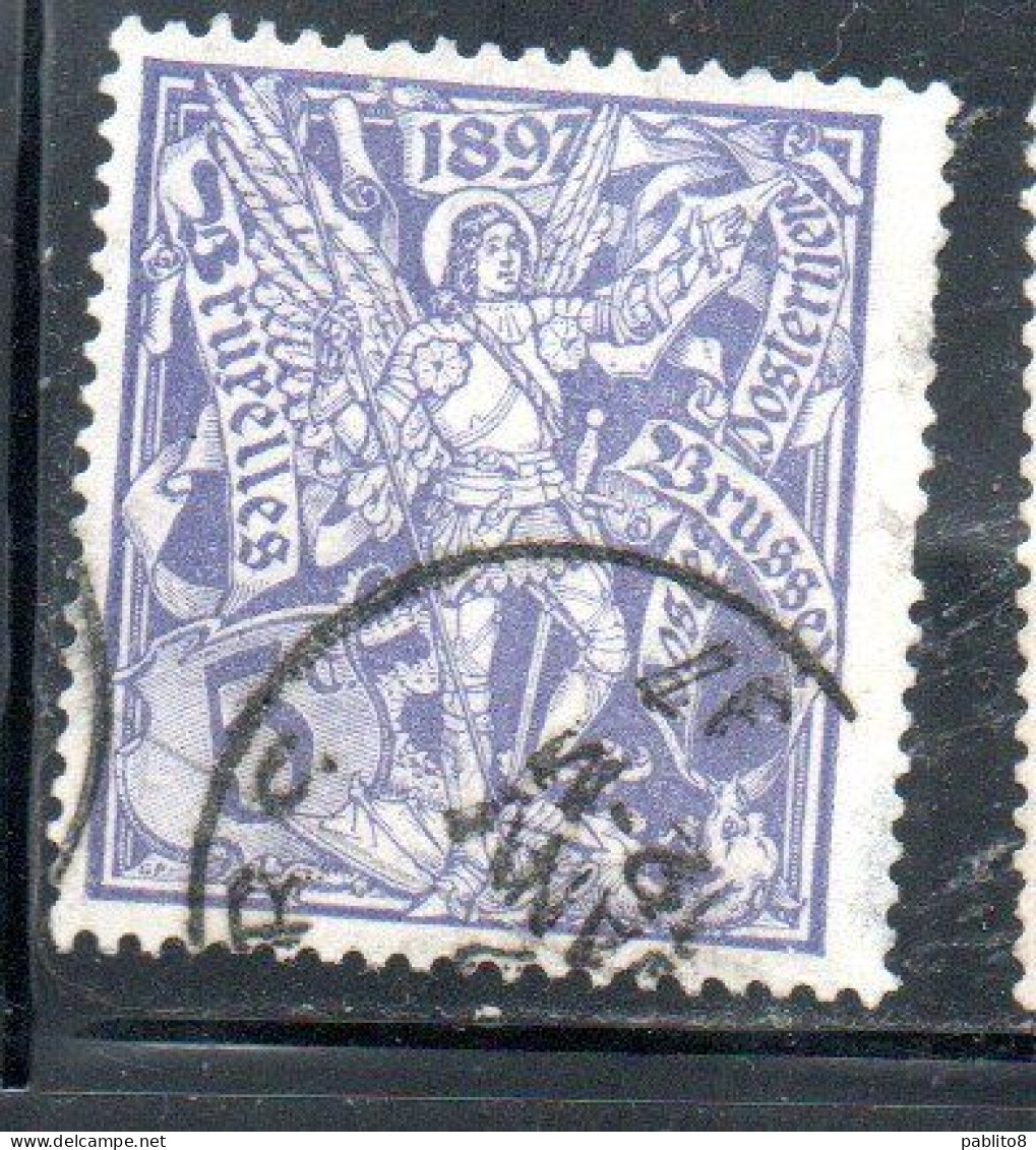 BELGIQUE BELGIE BELGIO BELGIUM 1896 1897 BRUSSELS EXHIBITION ISSUE ST. MICHAEL AND SATAN 5c USED OBLITERE' USATO - 1894-1896 Tentoonstellingen