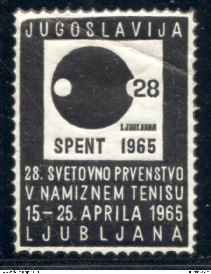 Yugoslavija 1965, SPENT Ljubljana, Sport, Table Tennis, Ping-pong, Cinderella, Additional, Black - Table Tennis