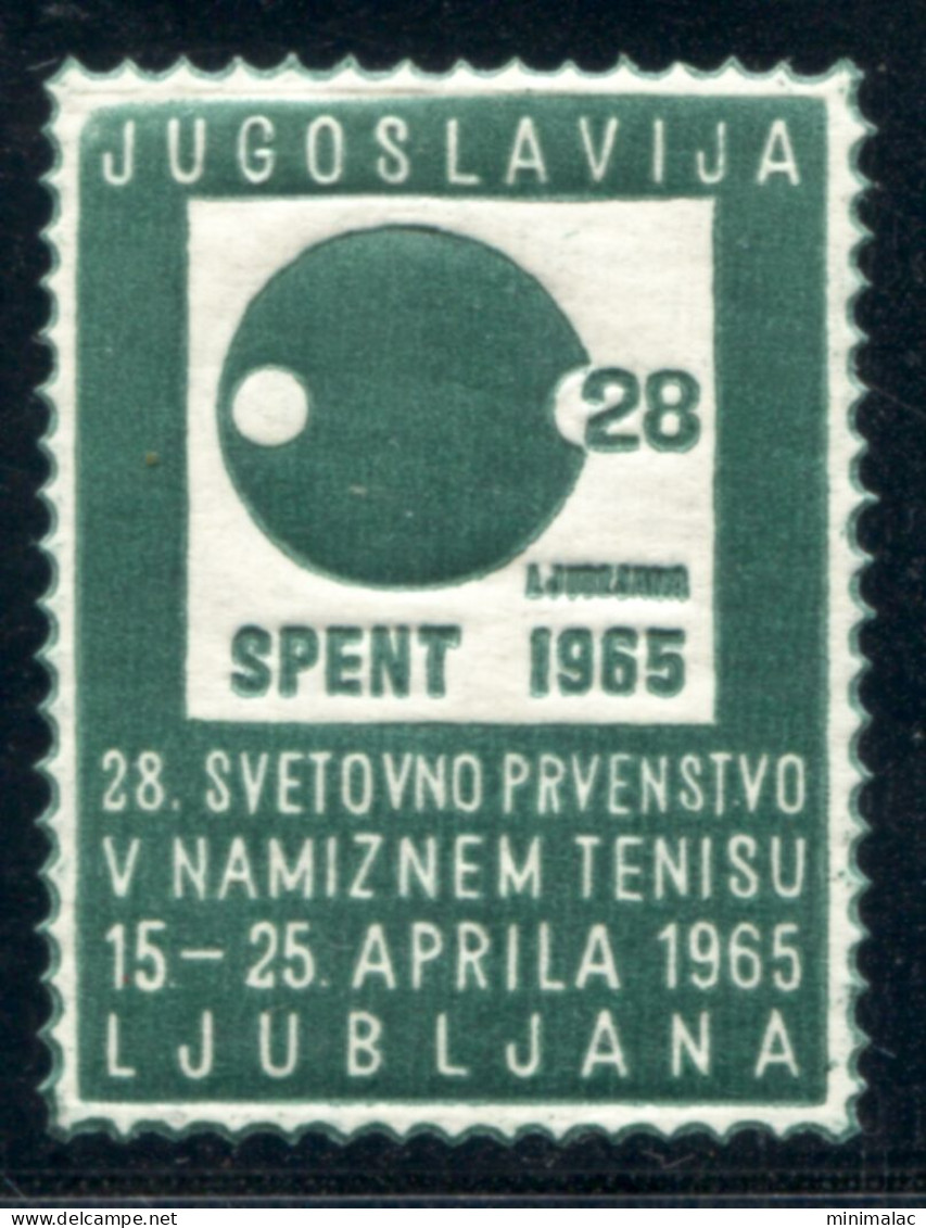 Yugoslavija 1965, SPENT Ljubljana, Sport, Table Tennis, Ping-pong, Cinderella, Additional, Green, MNH - Table Tennis