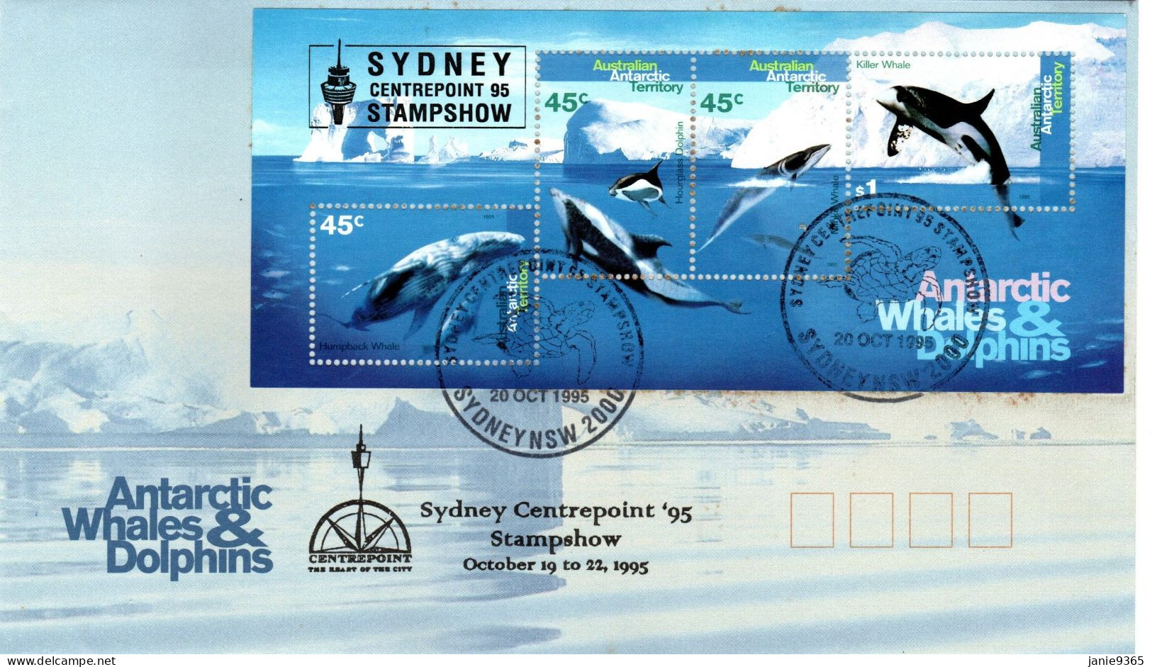 Australian Antarctic Territory, 1995 Whales And Dolphins Overprinted STAMPSHOW, Souvenir Cover - Brieven En Documenten
