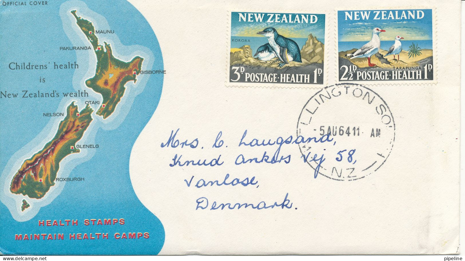 New Zealand FDC 5-8-1964 Health Stamps 1964 With Cachet Sent To Denmark - FDC