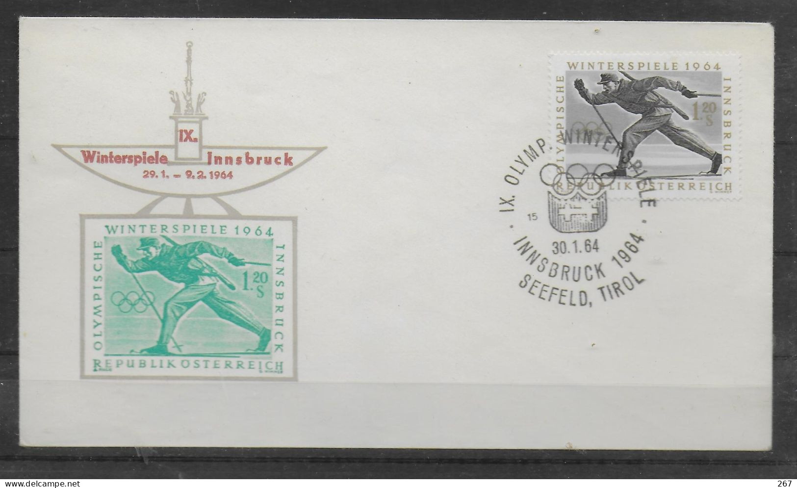 AUTRICHE     FDC  Jo 1964   30-1  Ski  Tir Biathlon - Winter 1964: Innsbruck