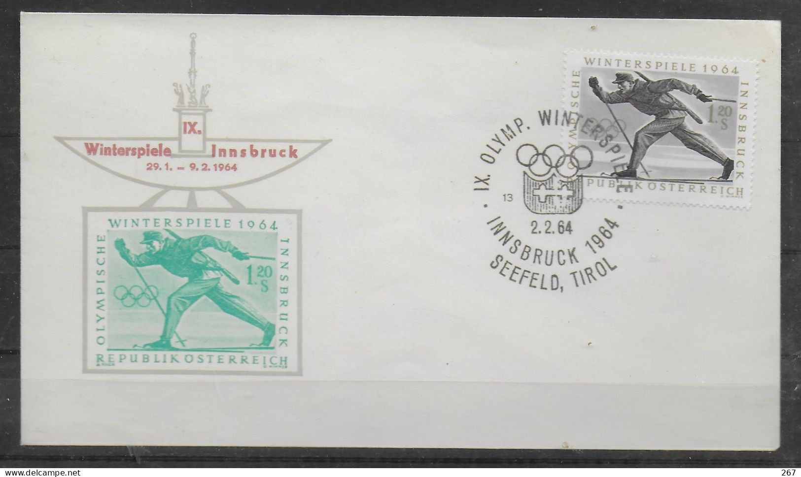 AUTRICHE     FDC  Jo 1964   2-2   Ski  Tir Biathlon - Inverno1964: Innsbruck