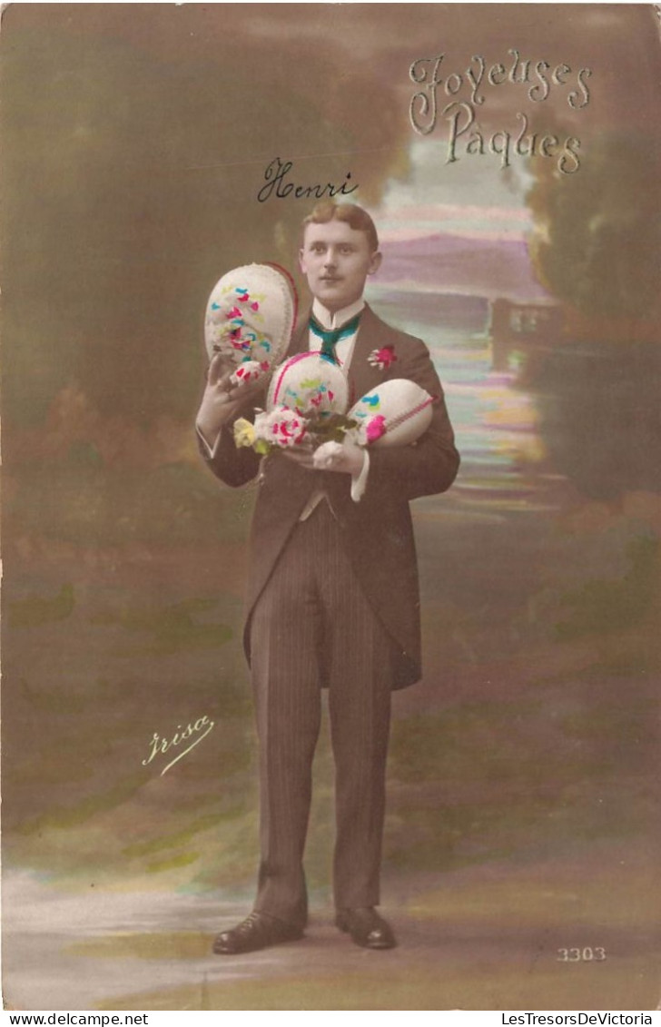 FÊTES ET VOEUX - Joyeuses Pâques - Homme Avec Des Oeufs En Chocolat - Carte Postale Ancienne - Easter