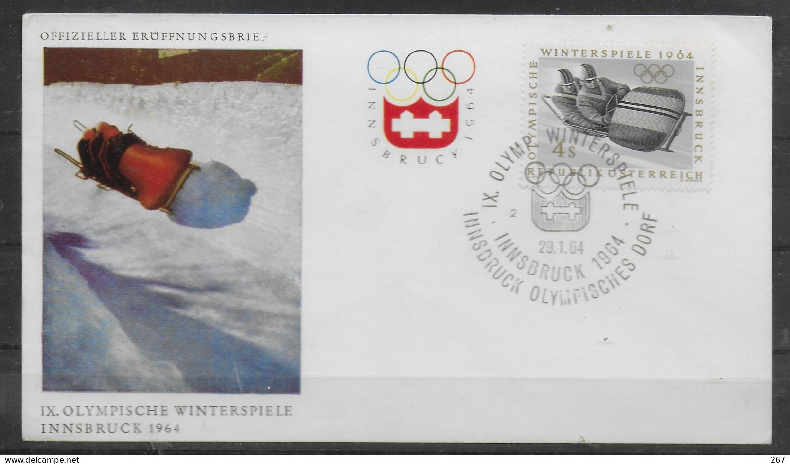 AUTRICHE     FDC  Jo 1964    Bobsleigh - Inverno1964: Innsbruck