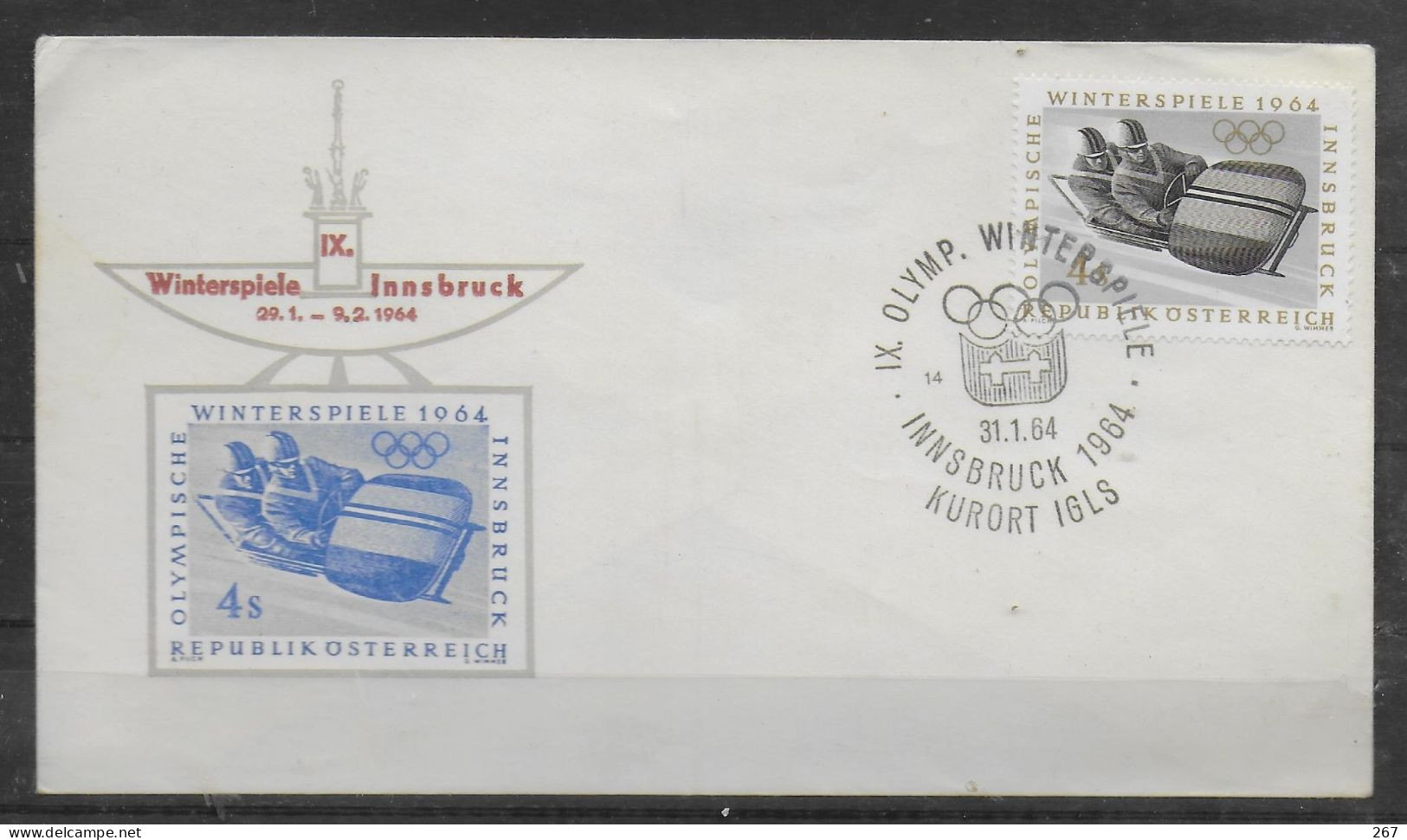 AUTRICHE     FDC  Jo 1964   31-1  Bobsleigh - Hiver 1964: Innsbruck