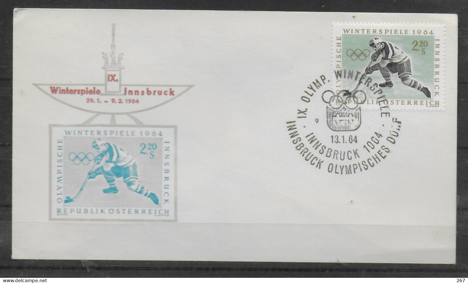 AUTRICHE    FDC  Jo   1964   Hockey Sur Glace - Jockey (sobre Hielo)