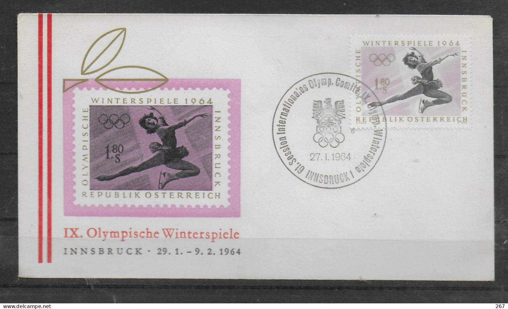 AUTRICHE     FDC    Jo  27-1 1964  Patinage - Patinage Artistique