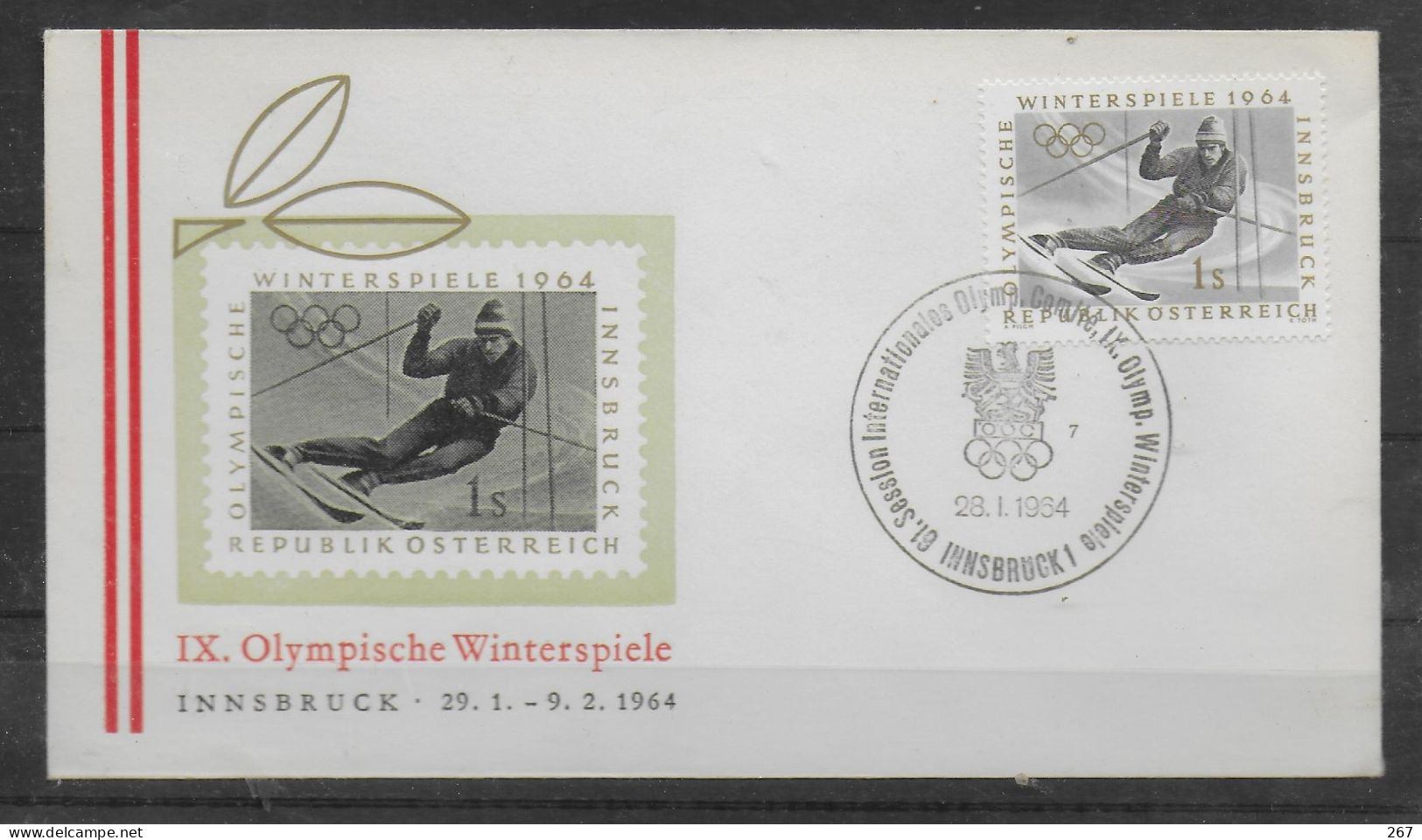 AUTRICHE    FDC  Jo  28-1  1964  Ski - Winter 1964: Innsbruck