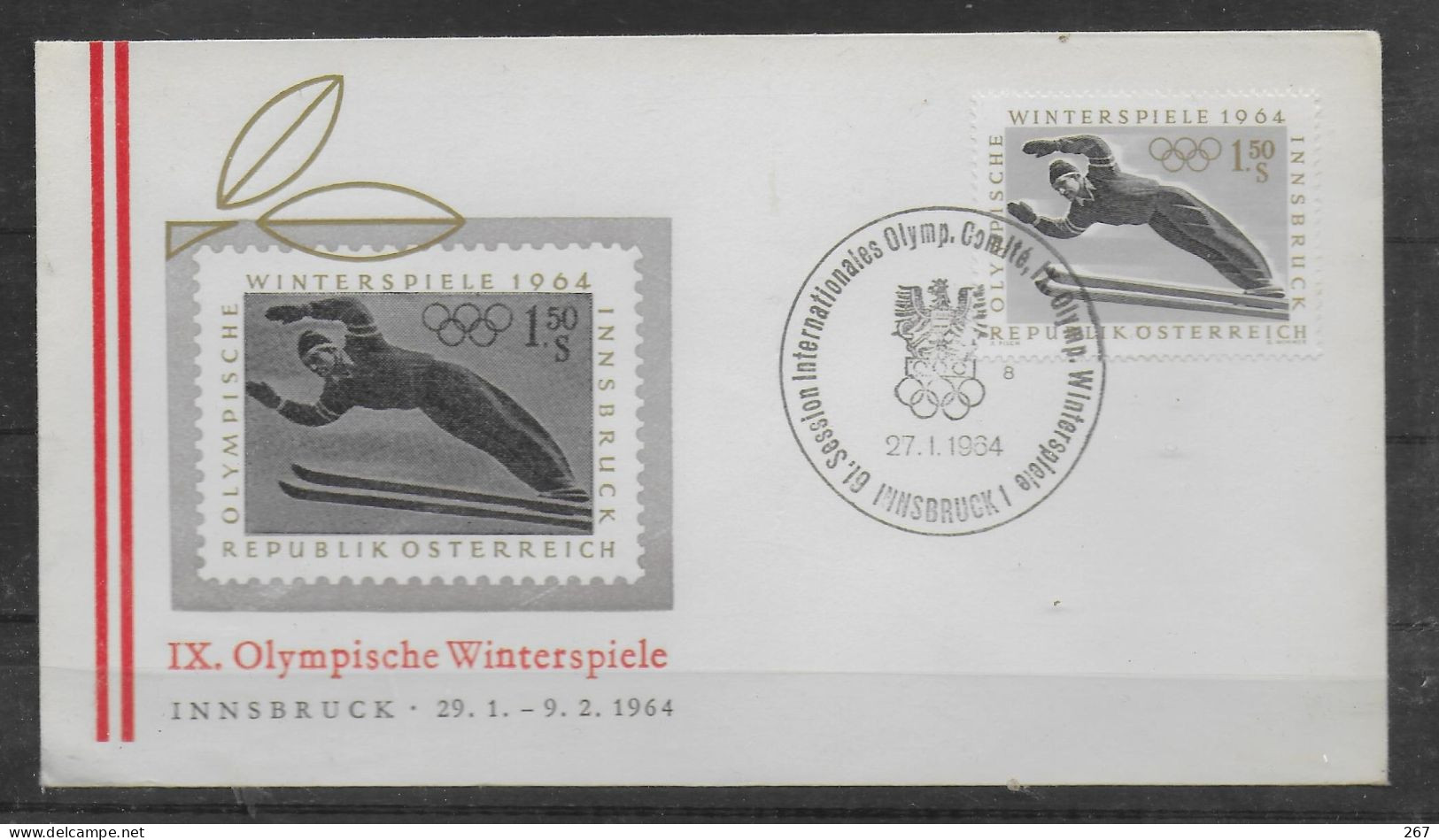 AUTRICHE     FDC  Jo 1964   Saut A Ski - Inverno1964: Innsbruck