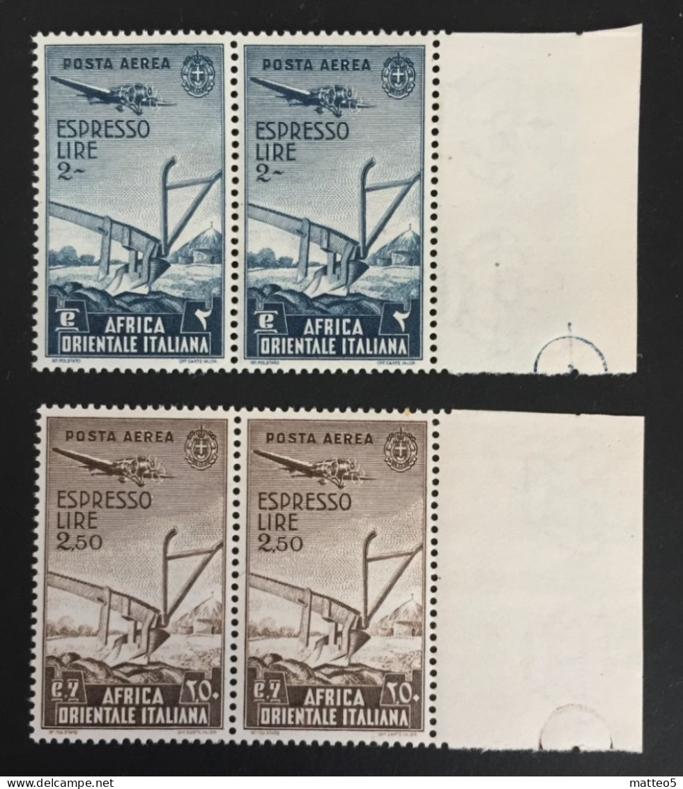 1938 - Africa Orientale Italiana - Espresso Lire 2 + 2,50  - Posta Aerea - Nuovi -  Coppia .A1 - Afrique Orientale Italienne