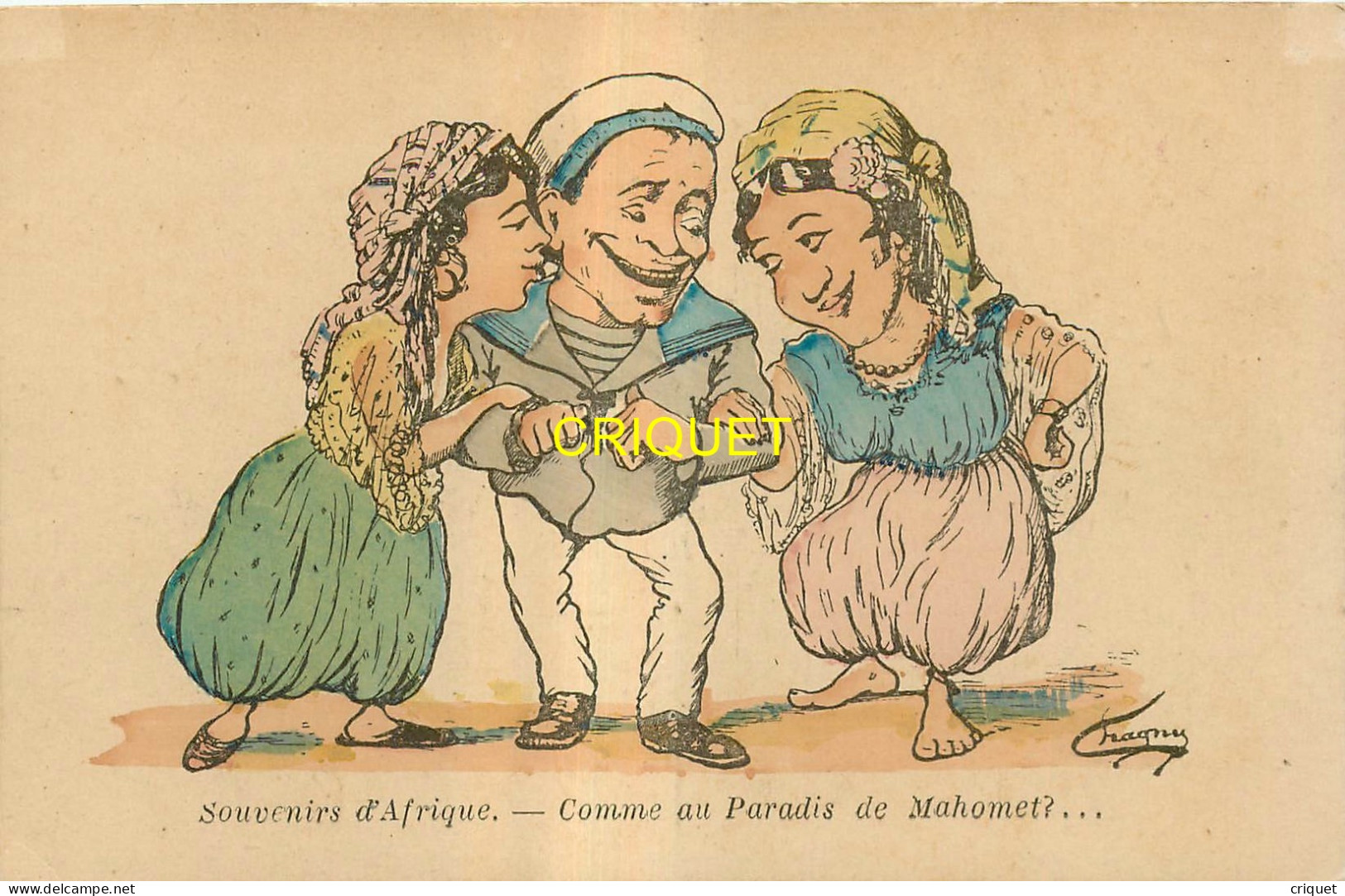 Illustrateur Chagny, Humour Colonial, Comme Au Paradis ..., Marin Et 2 Jeunes Filles - Chagny