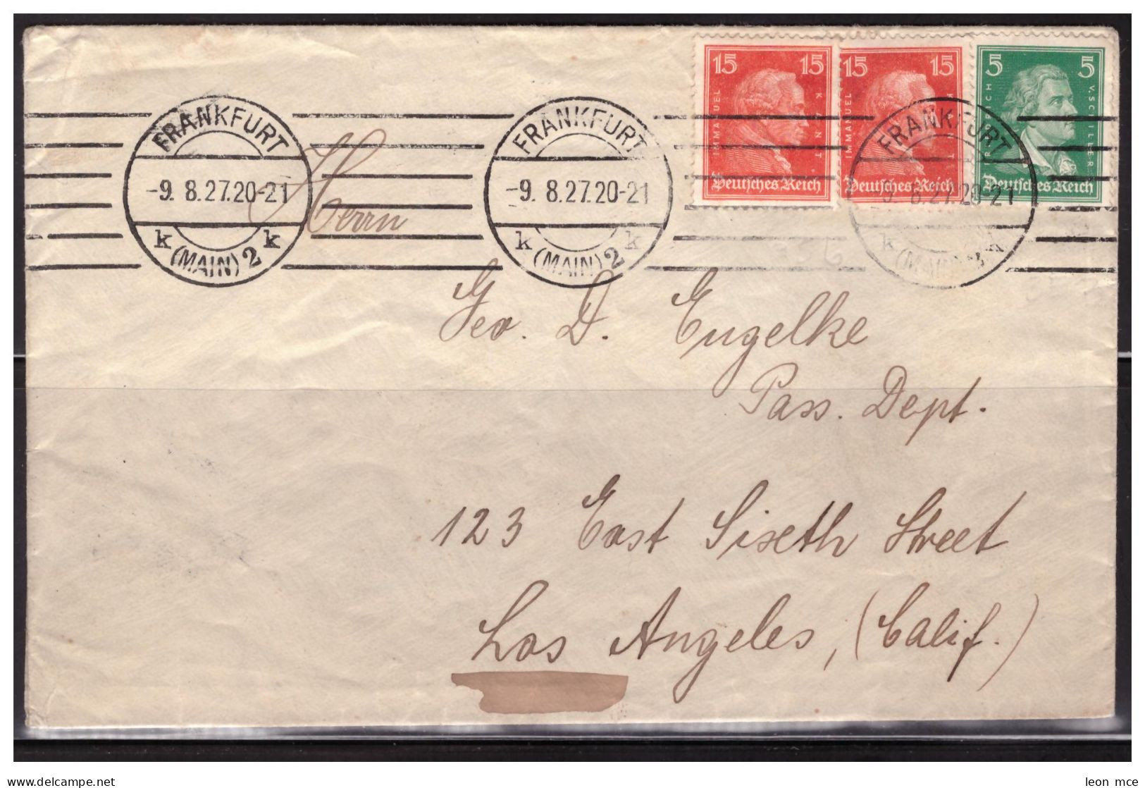 1927 GERMANY LETTER SENT FROM FRANKFURT To LOS ANGELES UNITED STATES - Andere & Zonder Classificatie