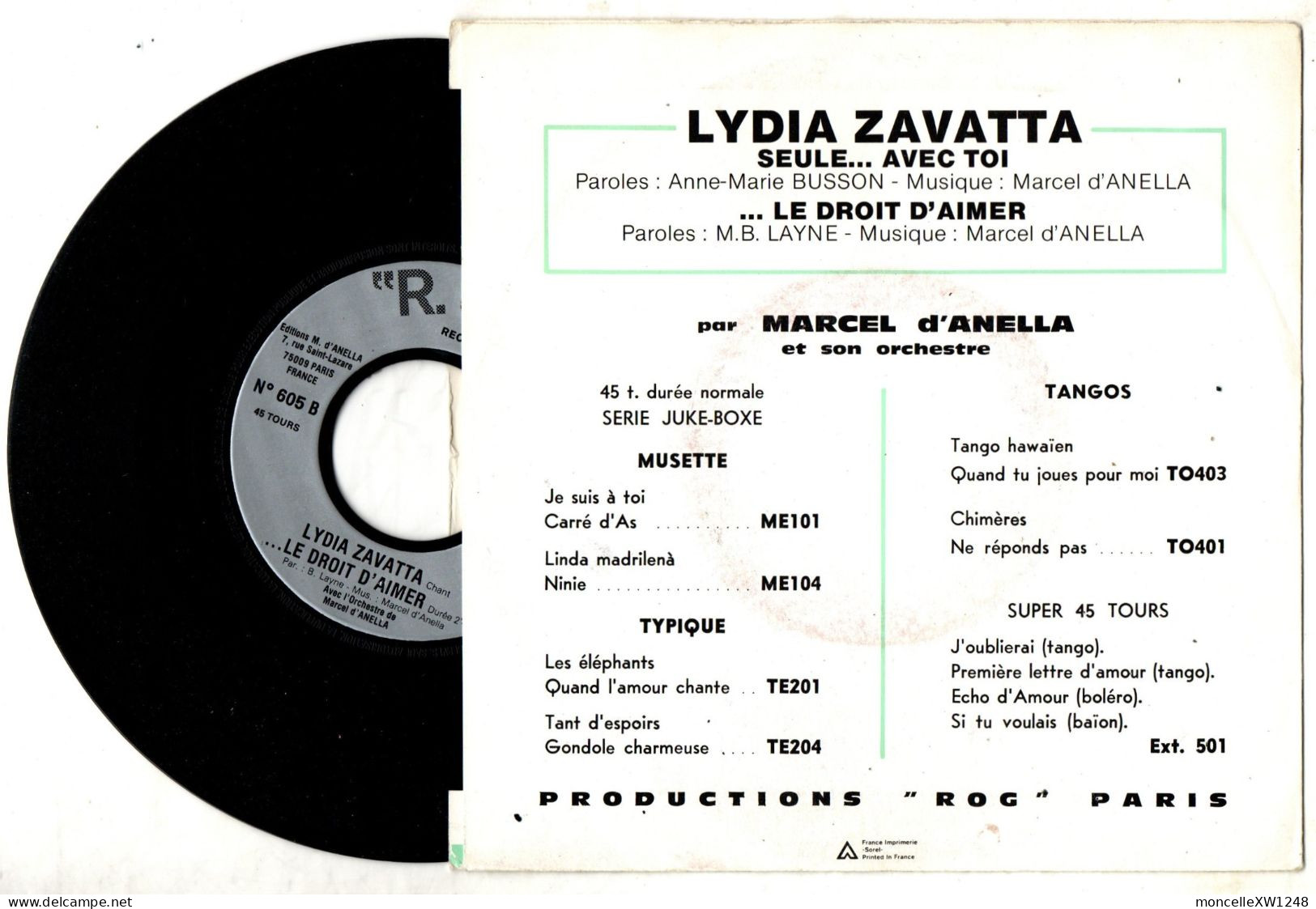 Lydia Zavatta - 45 T SP Seulle... Avec Toi (196?) - Instrumental