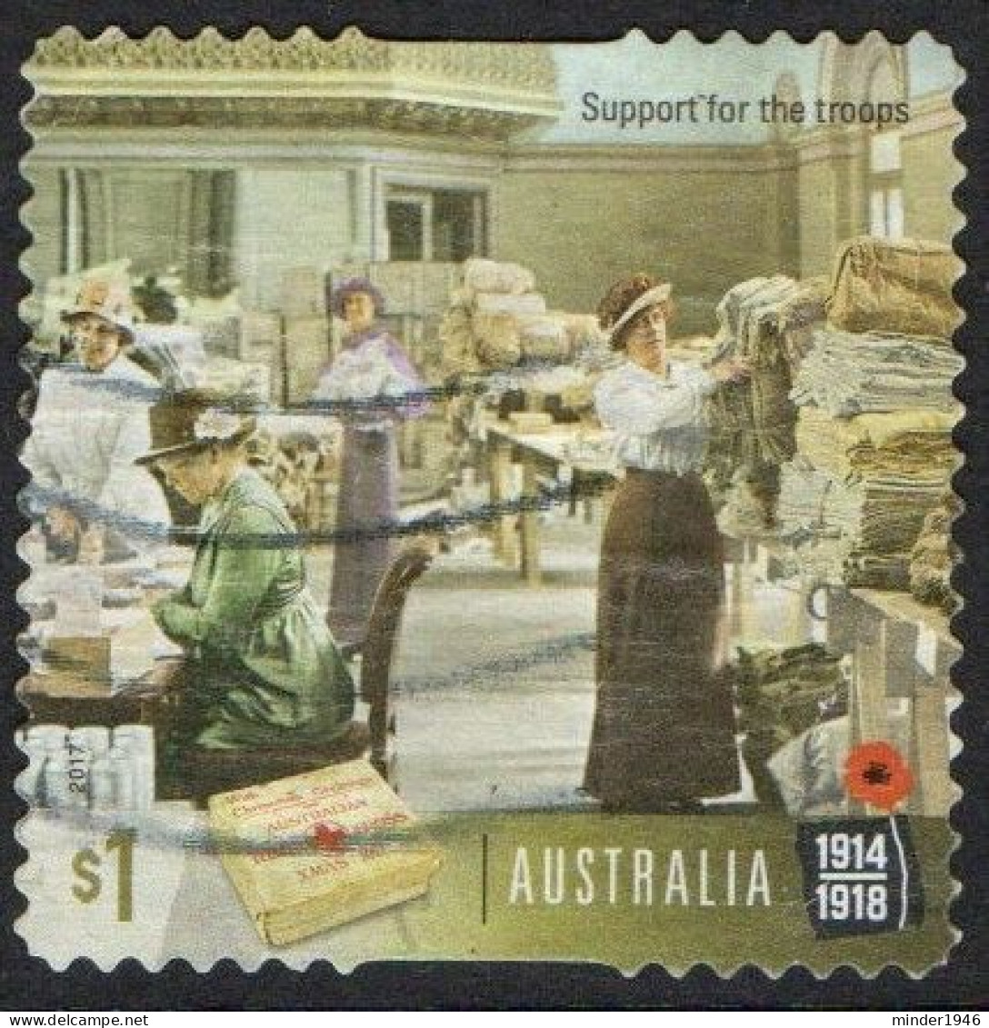 AUSTRALIA 2017 $1 Multicoloured, Centenary Of WWI 1917-Support For The Troops Die-Cut Self Adhesive Used - Usados