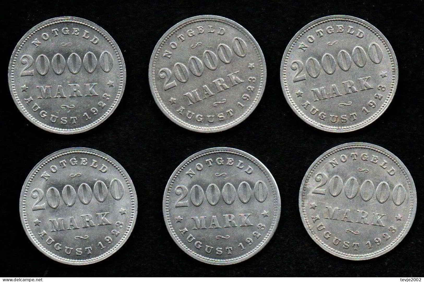 Hamburg 1923 - 6 Münzen 200000 Mark - Notgeld - Verzamelingen