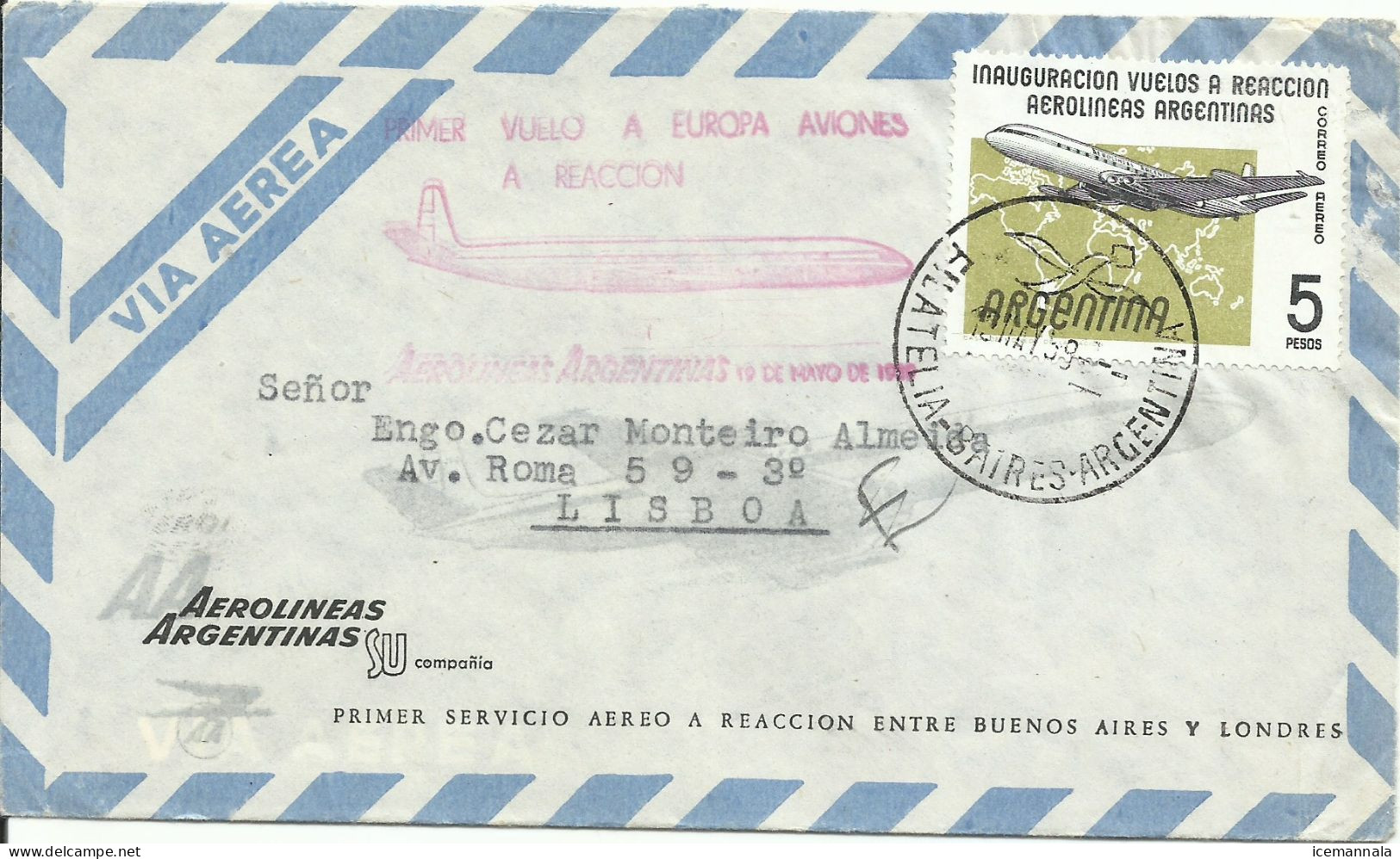 ARGENTINA,  CARTA  AEREA DIRIGIDA  A LISBOA,  AÑO  1959 - Storia Postale