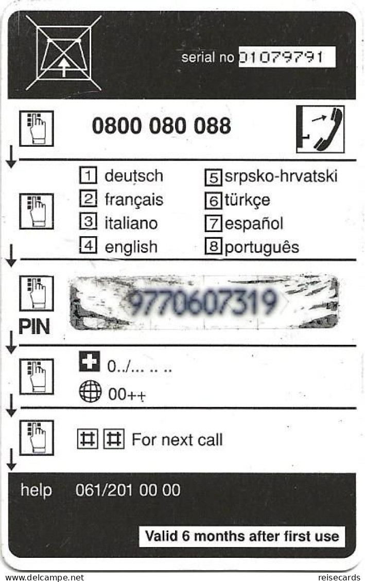 Switzerland: Prepaid Aria - Biene (help 061/201 00 00, Big Pin) - Schweiz