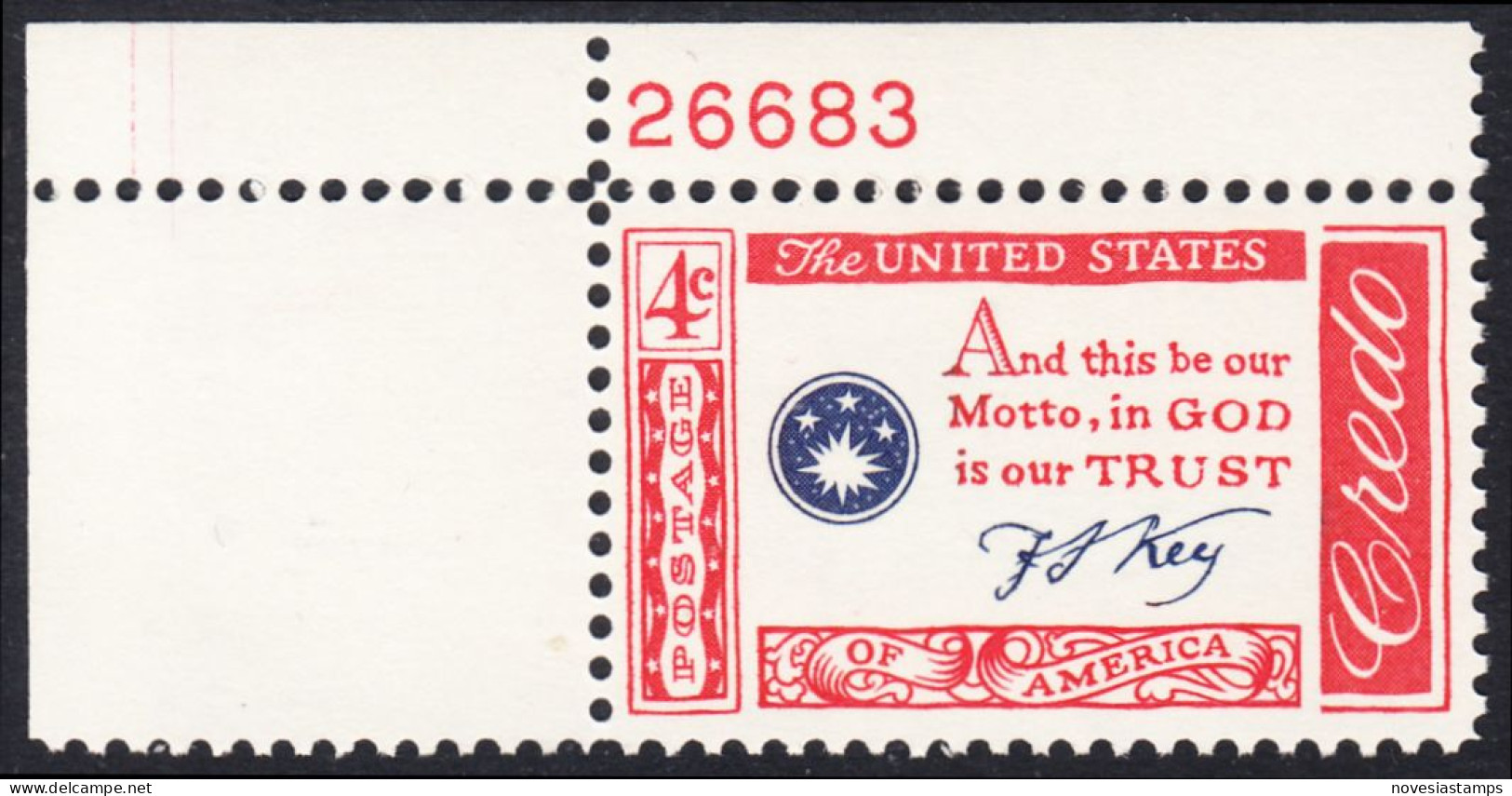 !a! USA Sc# 1142 MNH SINGLE From Upper Left Corner W/ Plate-# (UR/26683) - American Credo: Key - Neufs